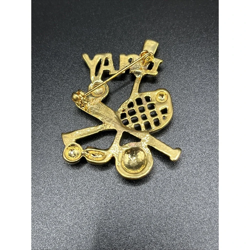 Gold-Tone Enamel Sports Brooch Pin 'I Play' Baseball, Tennis, Golf, Soccer Vtg.